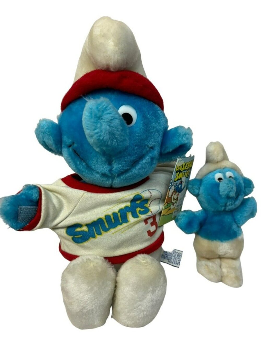LOT of 2 Vintage 1980s Smurfs Plush 12" Baseball w/ Tag & 6" Peyo Wallace Berrie